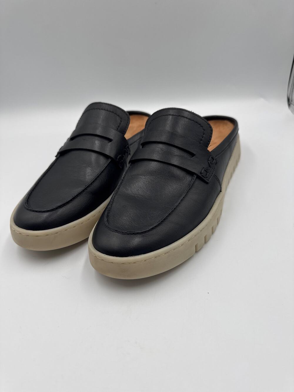 Vionic Uptown Mule 2 Black Leather Loafer Clog Women Size 8.5 WIDE Comfort Shoe